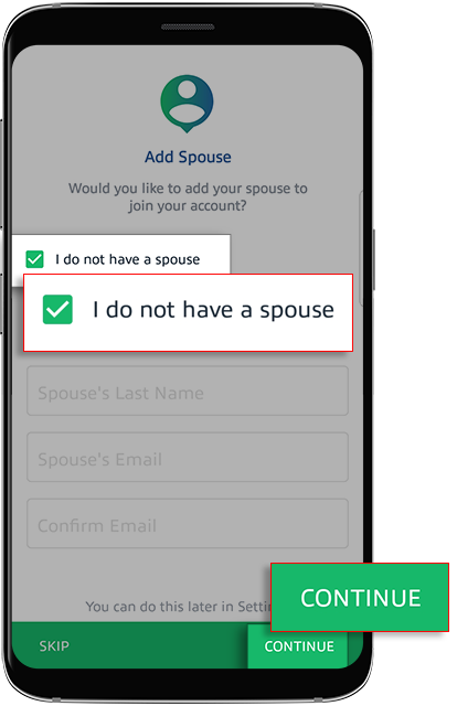 "I do not have a spouse" checkbox