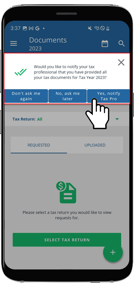 Select how you would like to notify your tax professional