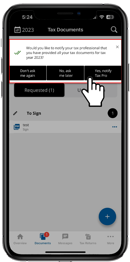 Select how you would like to notify your tax professional