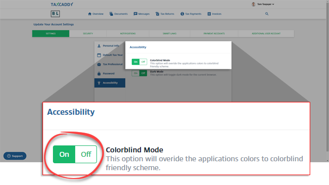 Select the Colorblind Mode toggle