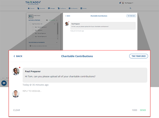 Opened message thread with the title and tax year