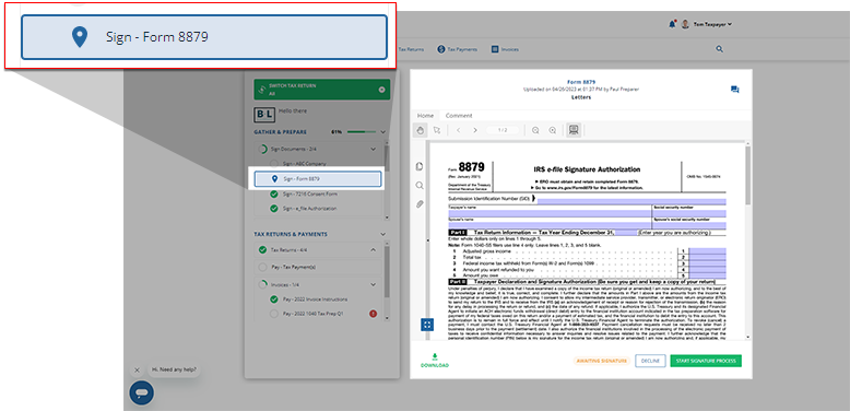 Selected signature request open in the task list