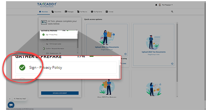 Completed request on the Overview screen