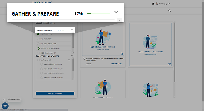 Task progression on the Overview screen