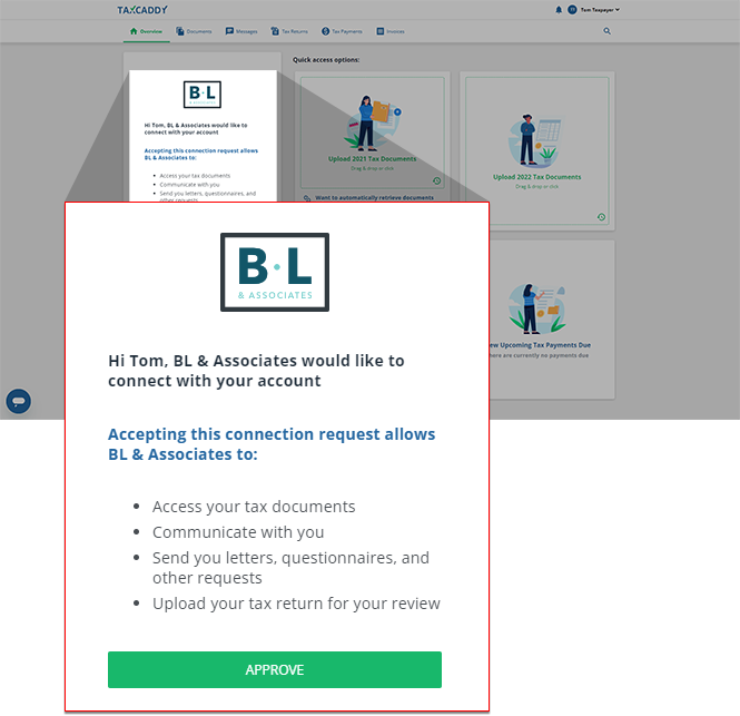Connection request on the Overview screen
