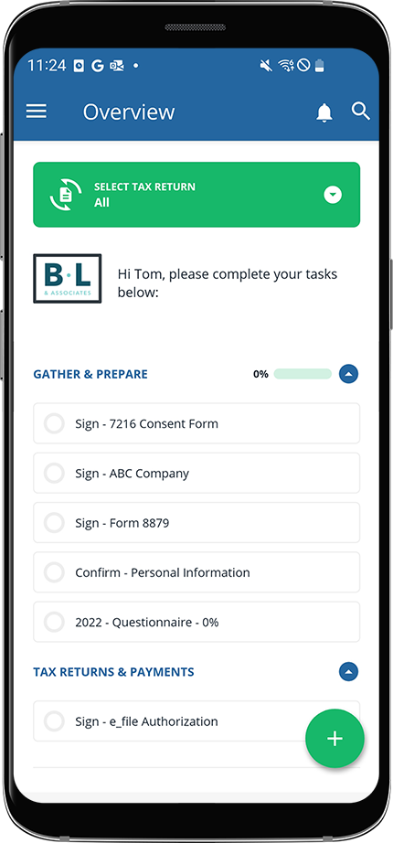 Overview screen on Android