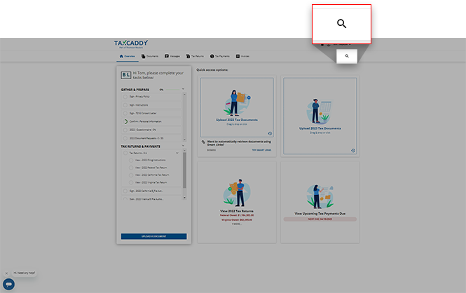 Search feature on the Overview screen