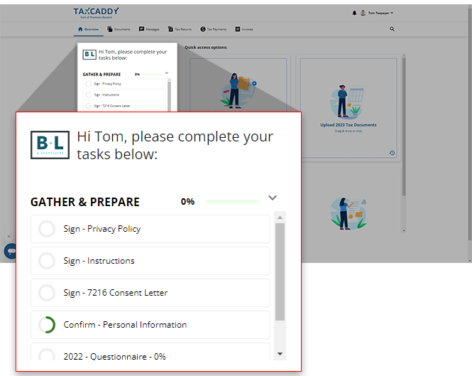 Task list on the Overview screen