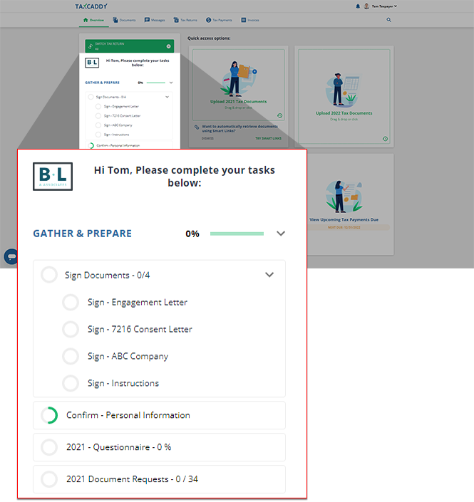 Task list on the Overview screen
