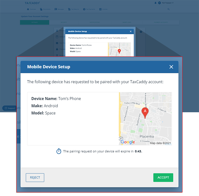 Mobile Device Setup screen