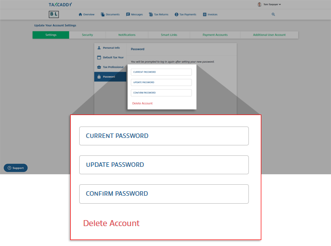 Enter your current password, your new password and confirm your new password