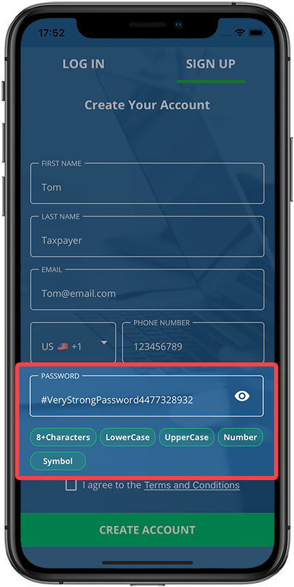 Enter a password in the PASSWORD field