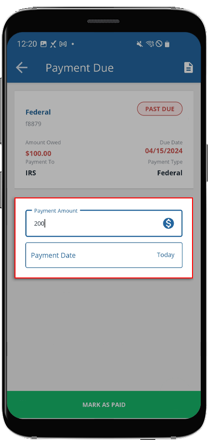 Enter the Payment Amount and Payment Date