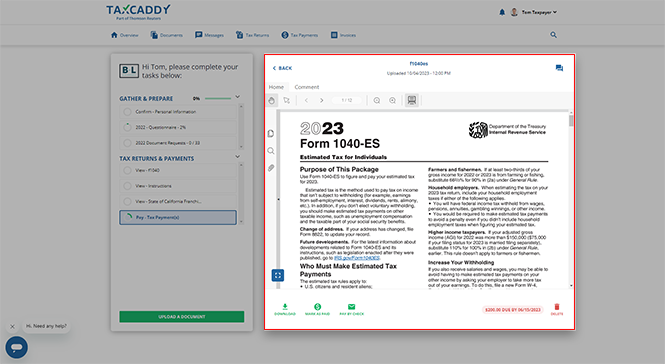 Tax payment voucher in the Task List document viewer