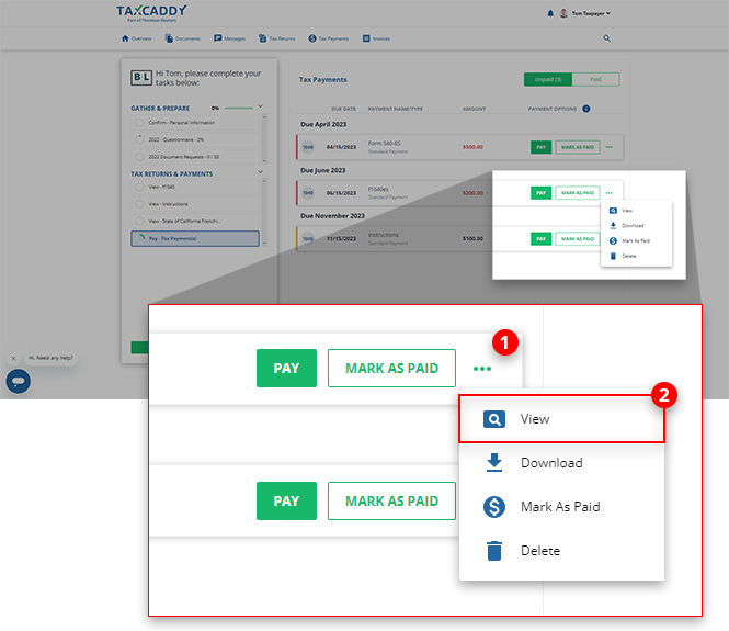 Select payment menu then View