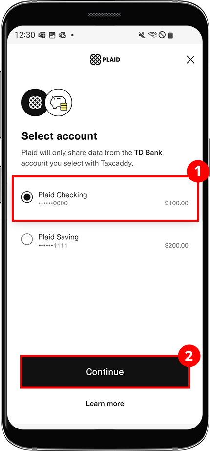 Select an account then select Continue