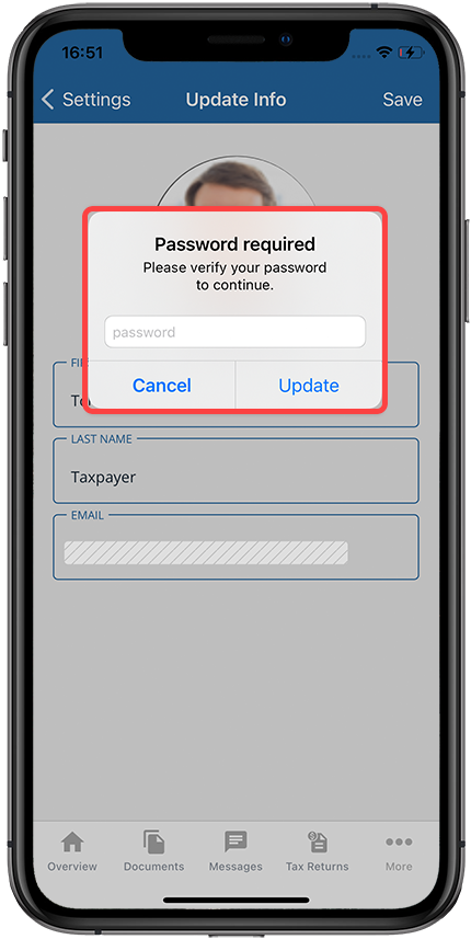 Provide your TaxCaddy password then select Update