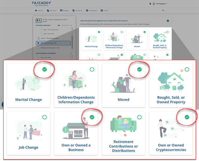 Select applicable life-changing-events