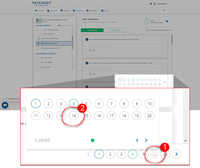Expand the navigation bar to view all possible questions