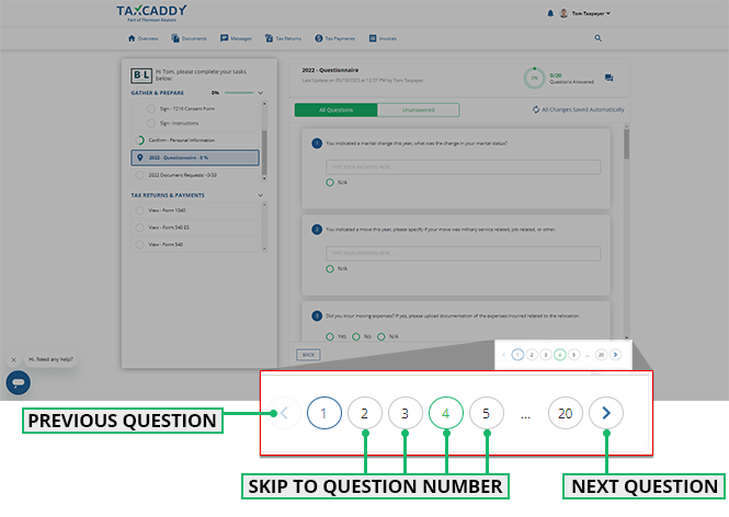 Use the navigation bar to select a specific question