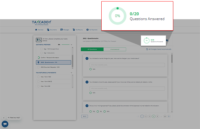 Questionnaire progress meter