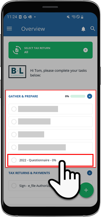 Select the Questionnaire task from the Task List