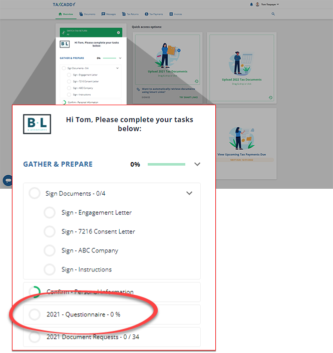 Select the Questionnaire task from the Task List