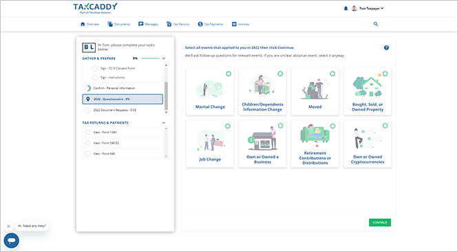 Questionnaire task on the Overview screen