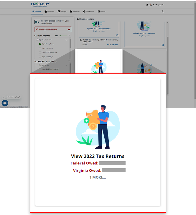 Tax Returns Quick Access tile from Overview