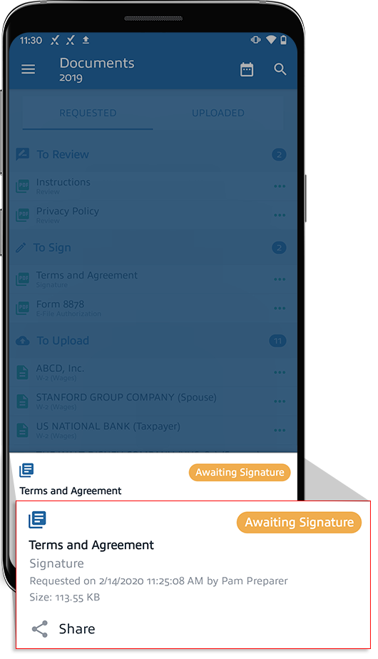 Information for the selected request