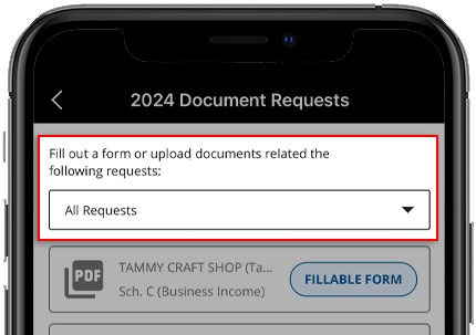 Select a request status from the dropdown