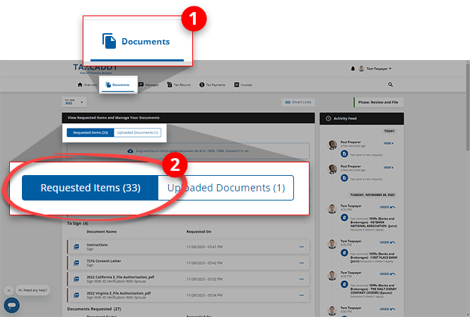 Select Documents then Requested Items
