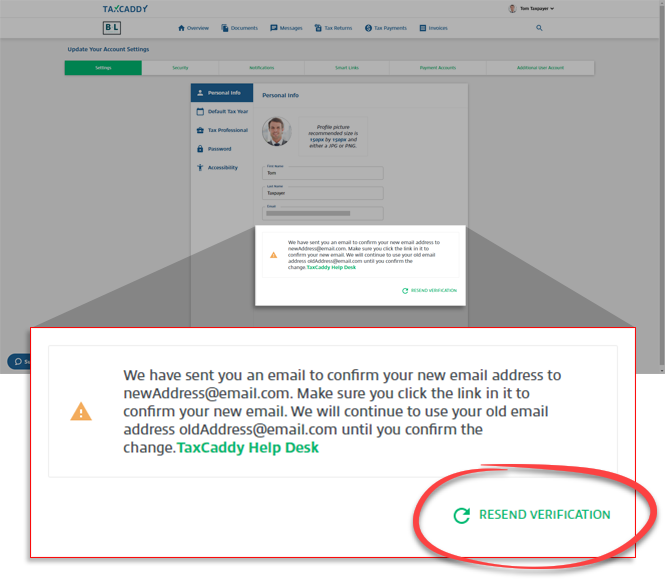 Select RESEND VERIFICATION