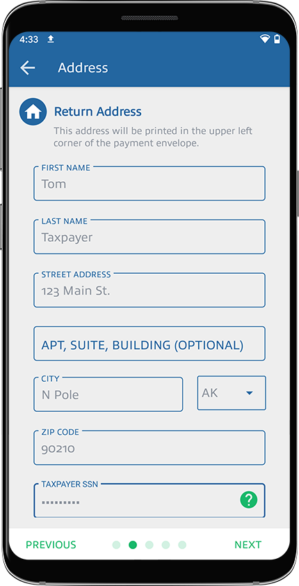 Enter your Return Address then select NEXT