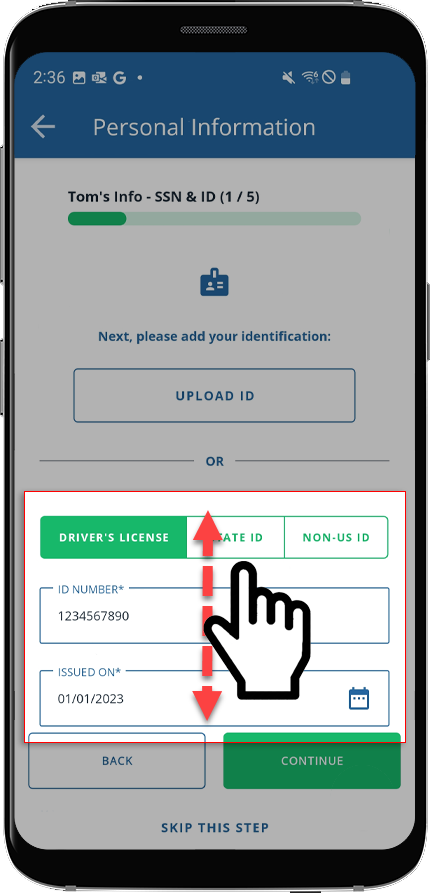 Manually enter your identification information