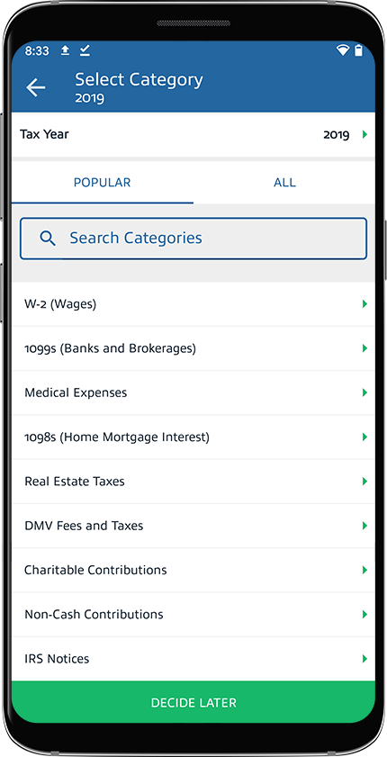 Select a category for the uploaded document