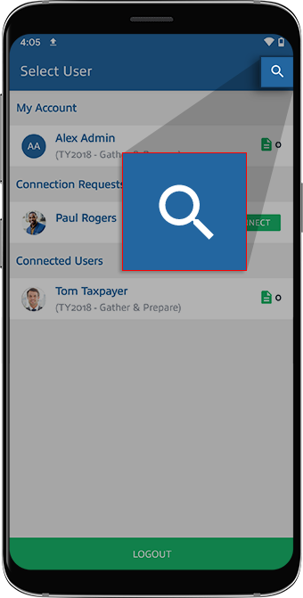 Search icon on the "Select User" screen