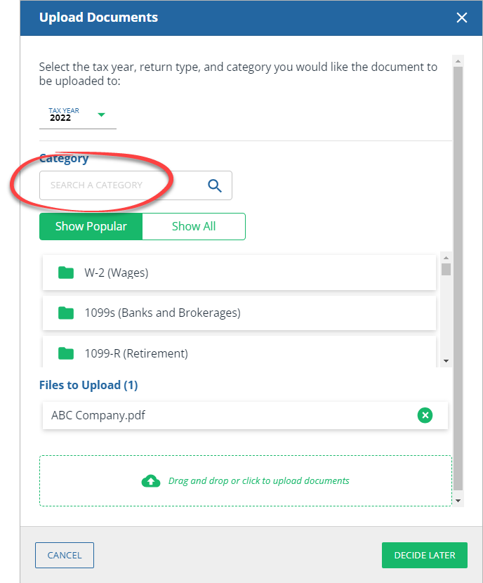 Search for a category