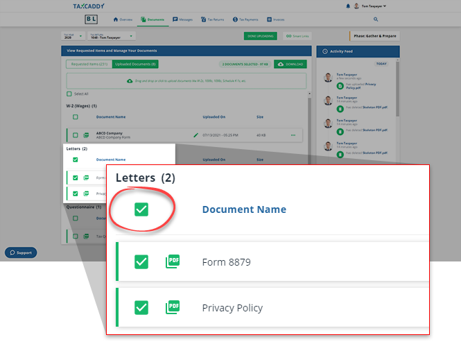 Select a category checkbox to download all of its documents