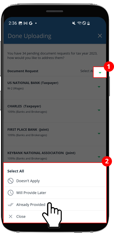 Select how you would like to address all pending requests