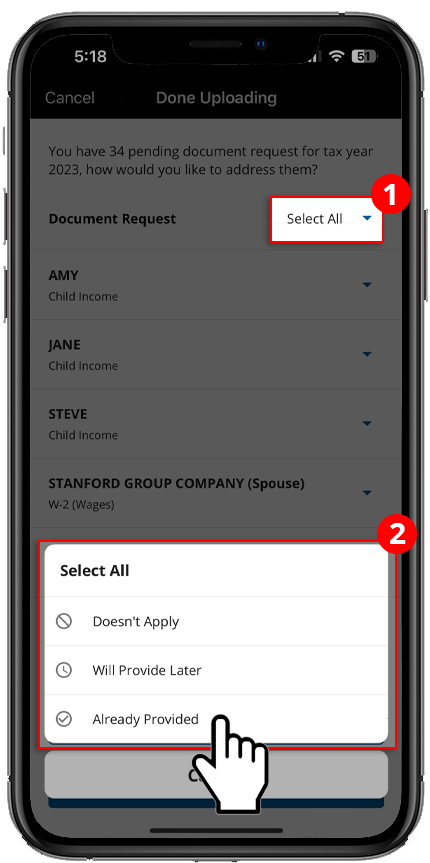 Select how you would like to address all pending requests