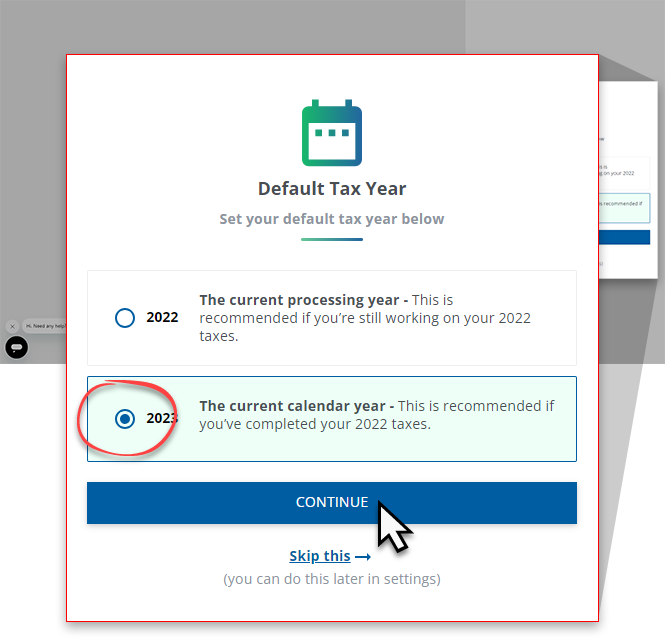 Select a default tax year