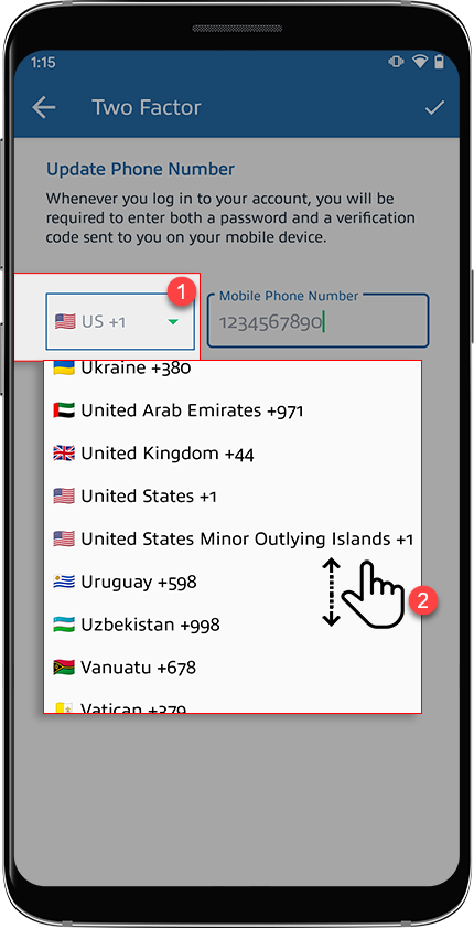 Select your country from the drop-down menu