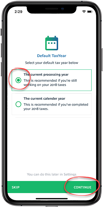Select a default tax year
