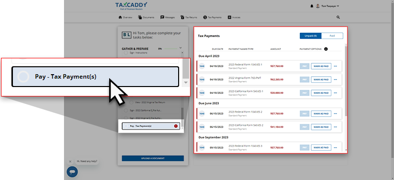 Select Tax Payments from the Task List
