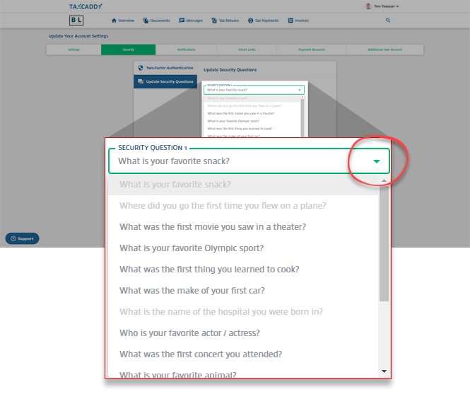 Select the question from the down-down menu