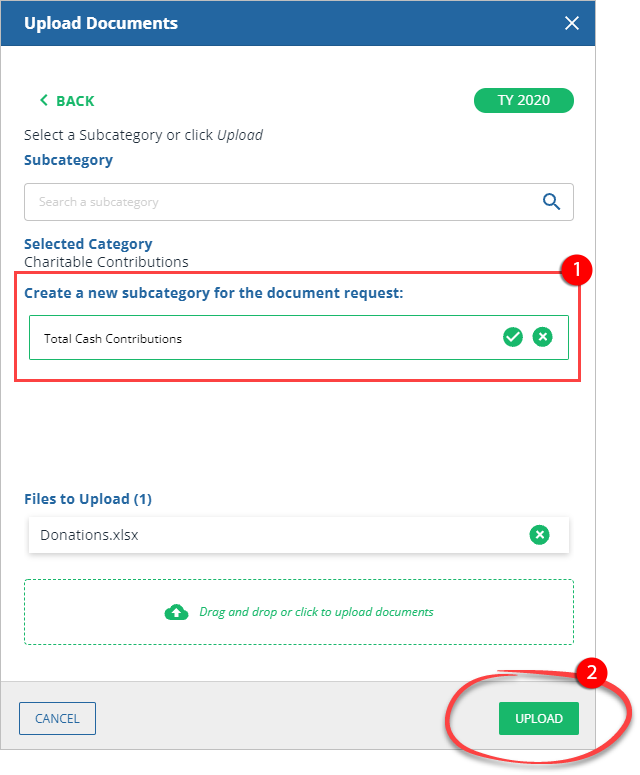 Select a subcategory and select UPLOAD