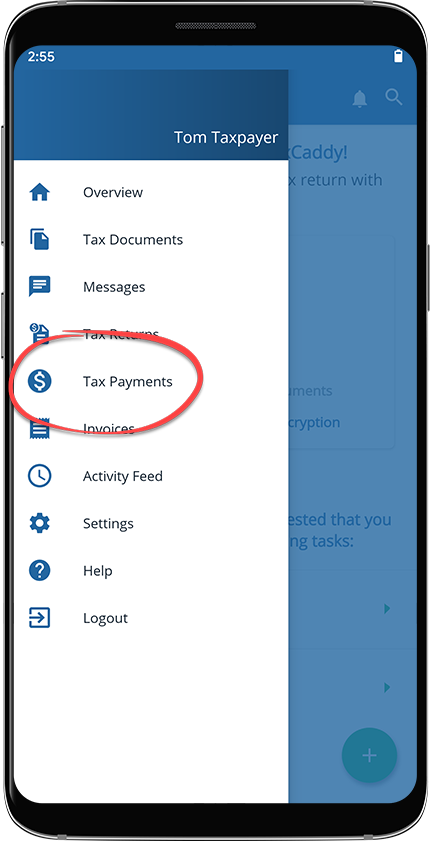 Select Tax Payments from the Android menu