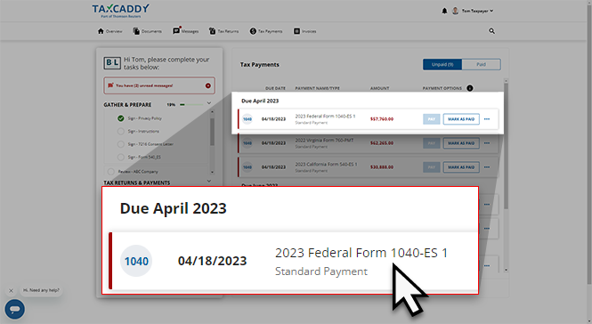 Select a listed tax payment