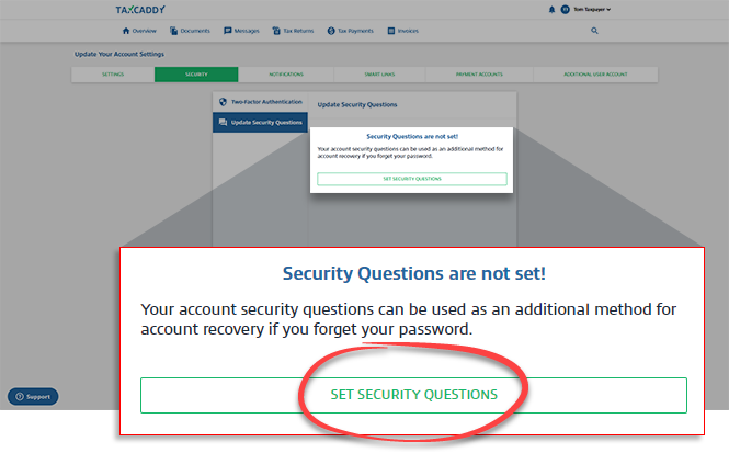 Select SET SECURITY QUESTIONS